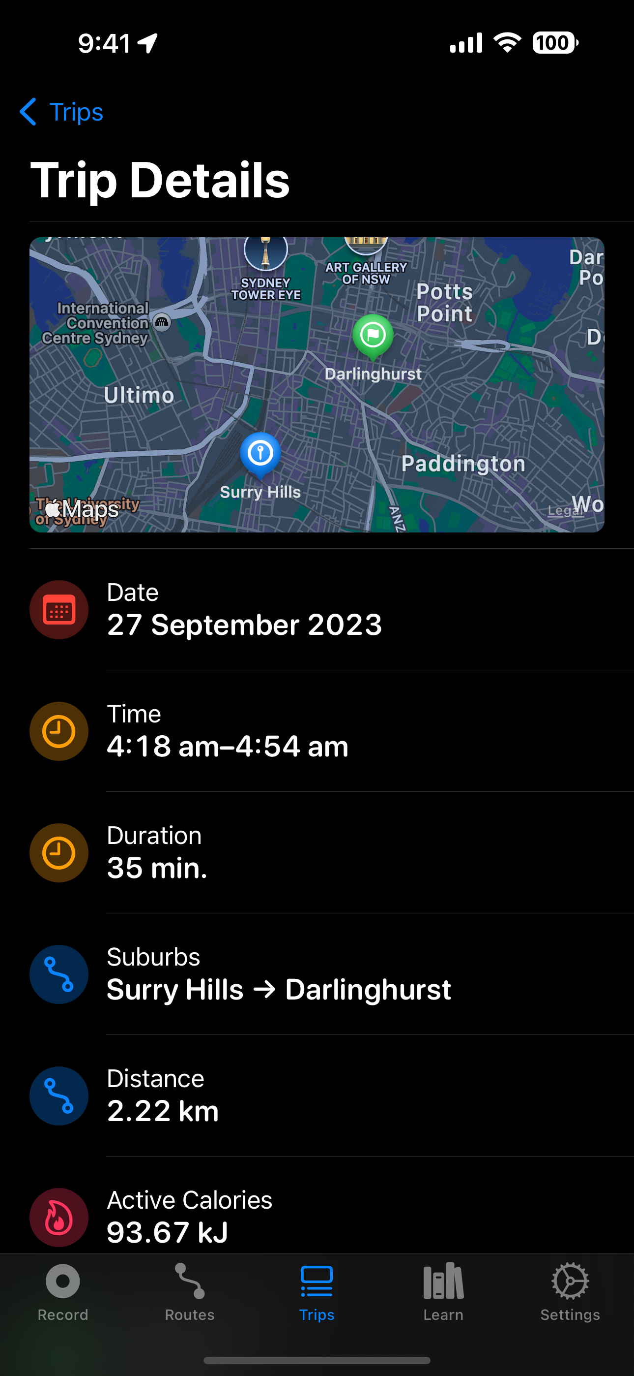 Virtuous Cycle ride metrics screen
